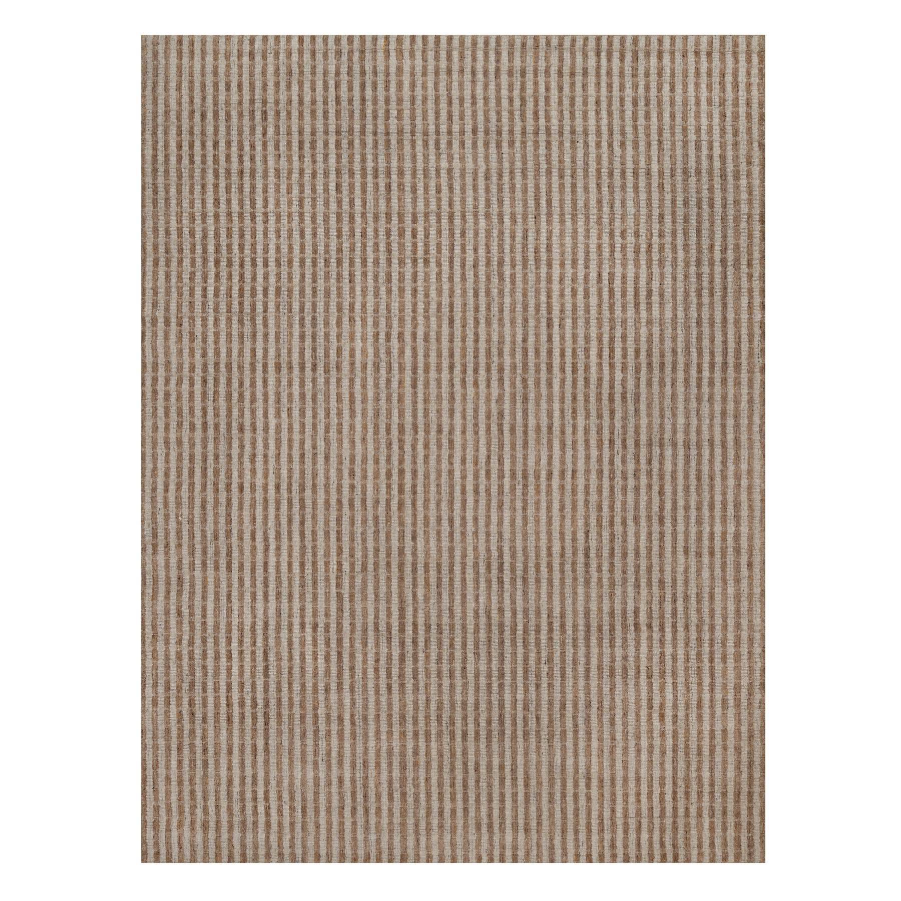 Tan and Chocolate Brown, Hand Loomed, Vertical Stripes Design with Salt and Pepper Effect, Undyed Natural Wool, Oriental Rug